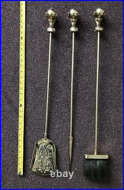 Vintage Antique Brass Ball & Claw Fire Dogs Tools Poker Shovel Companion Set