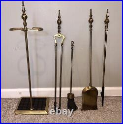 Vintage Antique Brass Federal Style Fire Place Tools Fireplace Wood Stove Set