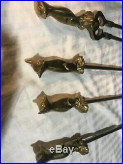 Vintage Antique Brass Fire Place Tools Set Fox Hunting Horse Mid Century Modern