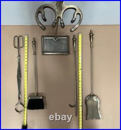 Vintage Antique Brass Fireplace Tool Set 4 Piece & Stand