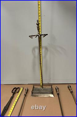 Vintage Antique Brass Fireplace Tool Set 4 Piece & Stand