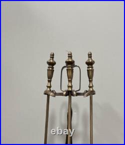 Vintage Antique Brass Fireplace Tool Set 4 Piece & Stand