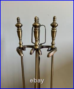 Vintage Antique Brass Fireplace Tool Set 4 Piece & Stand