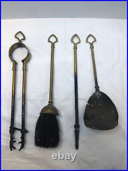 Vintage Antique Brass Fireplace Tools Set English