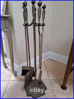 Vintage Antique Brass Fireplace Tools Set English Regency B24