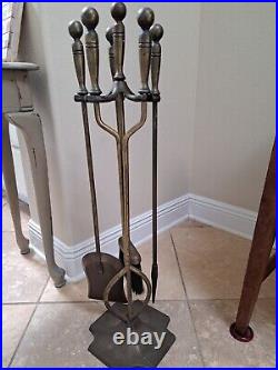 Vintage Antique Brass Fireplace Tools Set English Regency B24