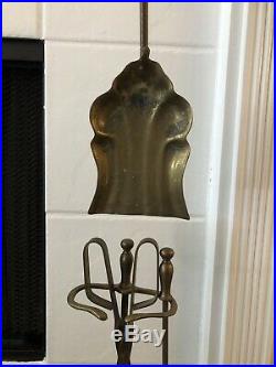 Vintage Antique Brass & Iron Fireplace Tool Set 5 Pc EUC Mid Century