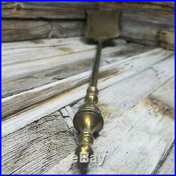 Vintage Antique Brass Tone Fireplace 5 Piece Tool Accessory Kit Broom Shovel
