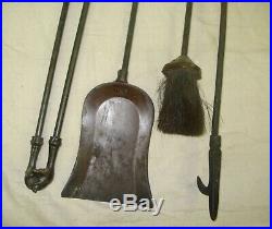 Vintage Antique British Painted Hunter Fireplace 5 Pc Iron Fire Tool Set / Stand