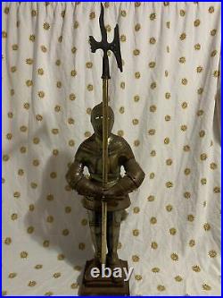 Vintage Antique Cast Iron Fireplace Fire Tools Set Guard Midieval Knight Armor