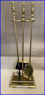 Vintage Antique Deco Shiny Brass 4 Piece Fireplace Tool Set May Be Baldwin Brass