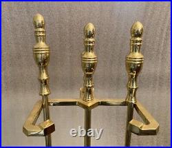 Vintage Antique Deco Shiny Brass 4 Piece Fireplace Tool Set May Be Baldwin Brass