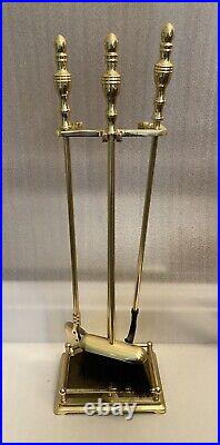 Vintage Antique Deco Shiny Brass 4 Piece Fireplace Tool Set May Be Baldwin Brass