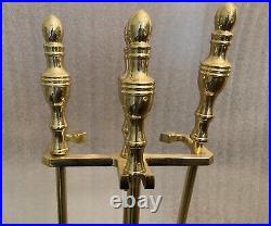 Vintage Antique Deco Shiny Brass 4 Piece Fireplace Tool Set May Be Baldwin Brass