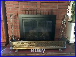 Vintage Antique Fireplace Fender 58 Brass Paw Feet Regency Original Tool Set