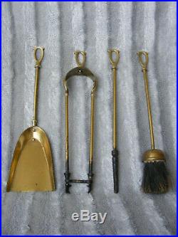 Vintage Antique French Style Brass Fireplace Fireside Companion Set Tools Stand