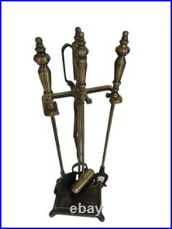 Vintage Antique Gold tone Metal Fireplace tool Set 5pc