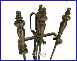 Vintage Antique Gold tone Metal Fireplace tool Set 5pc