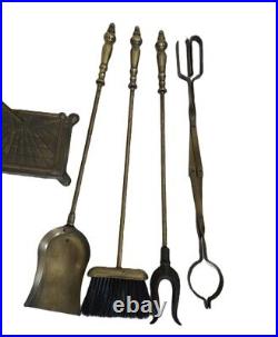 Vintage Antique Gold tone Metal Fireplace tool Set 5pc