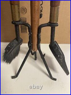 Vintage Antique Iron Fire Place Poker Log Roller Brush Shovel Tool Set 32.5
