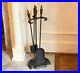 Vintage Antique Sturdy Cast Iron Hammered Arts and Crafts Era Fireplace Tool Set