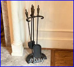 Vintage Antique Sturdy Cast Iron Hammered Arts and Crafts Era Fireplace Tool Set