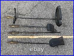 Vintage Antique Sturdy Cast Iron Hammered Arts and Crafts Era Fireplace Tool Set