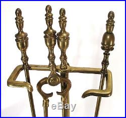 Vintage Art Deco Brass Fireplace Fire Place 5 Piece Tool Set Incl Gated Stand
