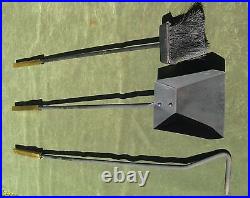 Vintage Art Deco Modern Brass Iron Fireplace Tool Set 3pc Stand