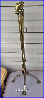 Vintage Art Deco Modernist Brass Hand Fist Sculpture Fireplace Tool Set