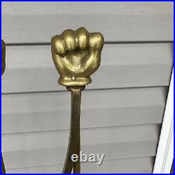 Vintage Art Deco Modernist Brass Hand Fist Sculpture Fireplace Tool Set