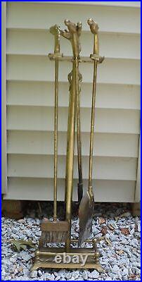 Vintage Art Deco Style Brass Equestrian Horse Head Fireplace Tools Set & Stand