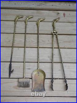 Vintage Art Deco Style Brass Equestrian Horse Head Fireplace Tools Set & Stand