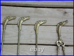 Vintage Art Deco Style Brass Equestrian Horse Head Fireplace Tools Set & Stand