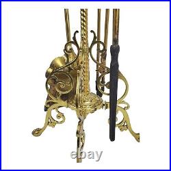 Vintage Art Nouveau Fireplace Tool Set Polished Brass Claw Foot French Italian