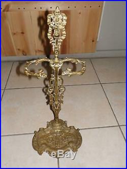 Vintage Art Nouveau Solid Brass Victorian Style Fireplace Tools Set & Stand