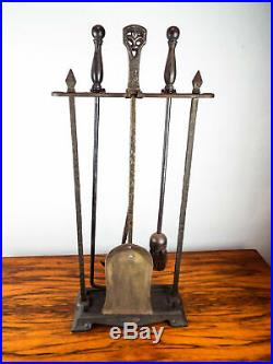 Vintage Arts & Crafts Fireplace Tools Fireside Iron Hearth Set Spanish Revival