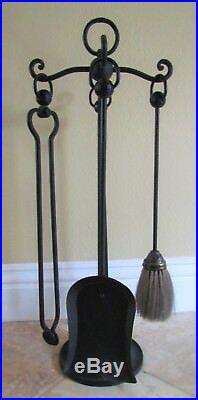 Vintage B & H English Tudor Spanish Revival Fireplace Iron Tool Set Poker Shovel