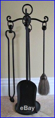 Vintage B & H English Tudor Spanish Revival Fireplace Iron Tool Set Poker Shovel