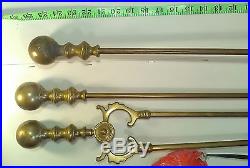 Vintage BRASS ANTIQUE French Figure Fireplace Tool set French Louis XV style