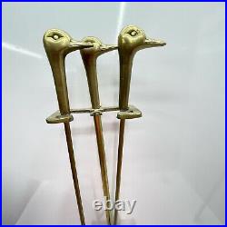 Vintage BRASS DUCK HEAD Mallard FIREPLACE TOOL SET 3 Piece 2 Tools and Stand MCM