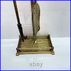 Vintage BRASS DUCK HEAD Mallard FIREPLACE TOOL SET 3 Piece 2 Tools and Stand MCM