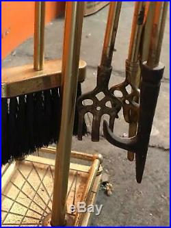 Vintage BRASS GOLF CLUB FIREPLACE Set Winter Hearth Fire TOOLS Four Piece