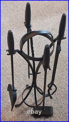 Vintage Black Iron Fireplace Four Piece Tool Set