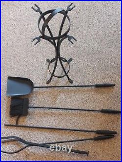 Vintage Black Iron Fireplace Four Piece Tool Set