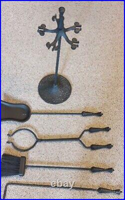 Vintage Black Mid Century Modern Cast Iron Andiron Fireplace Tool Set MCM Heavy