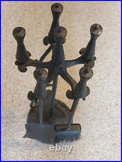 Vintage Black Mid Century Modern Cast Iron Andiron Fireplace Tool Set MCM Heavy