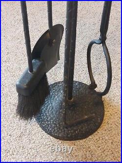Vintage Black Mid Century Modern Cast Iron Andiron Fireplace Tool Set MCM Heavy