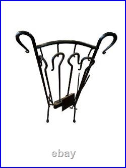 Vintage Black Wrought Iron Fireplace Tool Set With Stand