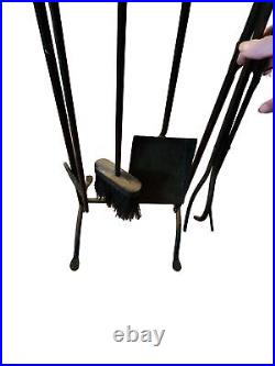 Vintage Black Wrought Iron Fireplace Tool Set With Stand